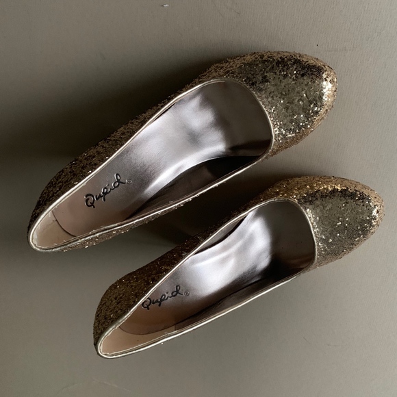 GOLD GLITTER SPARKLE KITTEN HEEL PUMP SHINY FORMAL - Picture 4 of 8